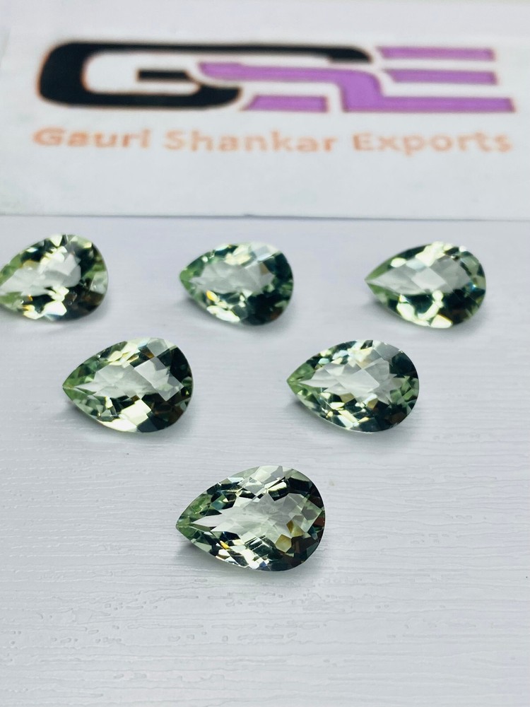 Green Amethyst Faceted Pear Checkerboard Cut Loose Gemstone 10x7mm to 14x10mm