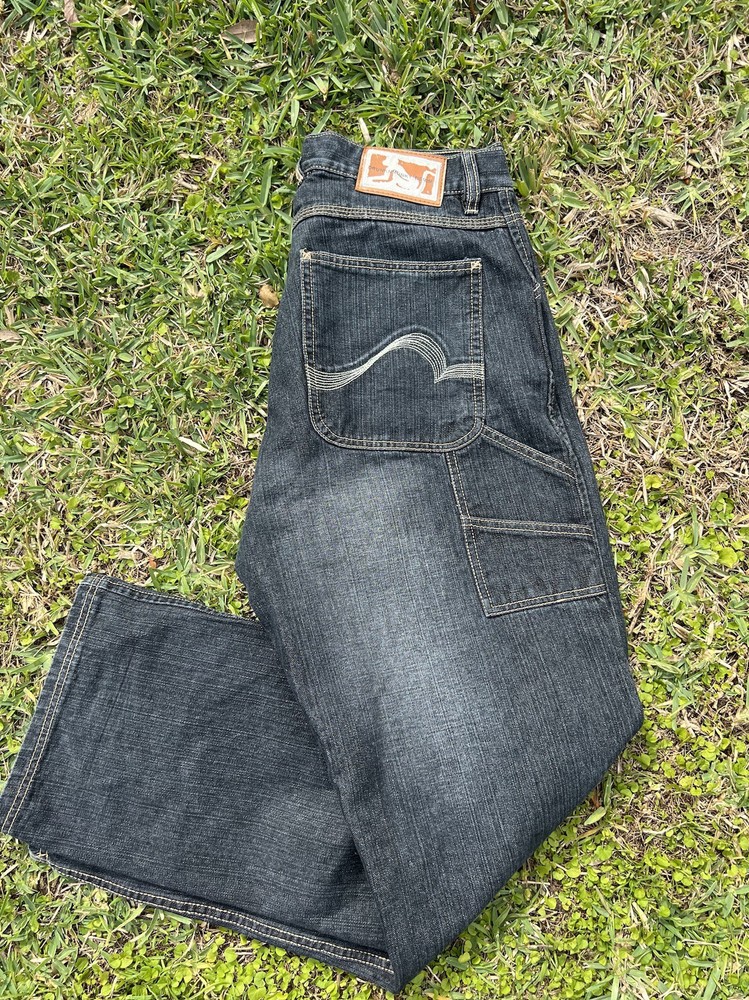 VINTAGE Y2K Drunk Monkey Baggy Jeans Embroidery 34x34  Casual Skater