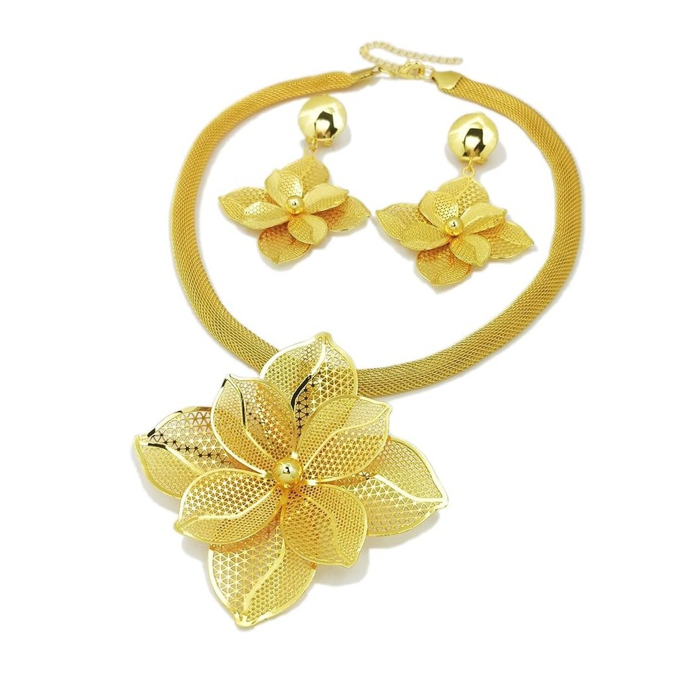 Dubai Jewelry Set For Women Pendant Necklace Earrings Sets Gold Color Wedding...