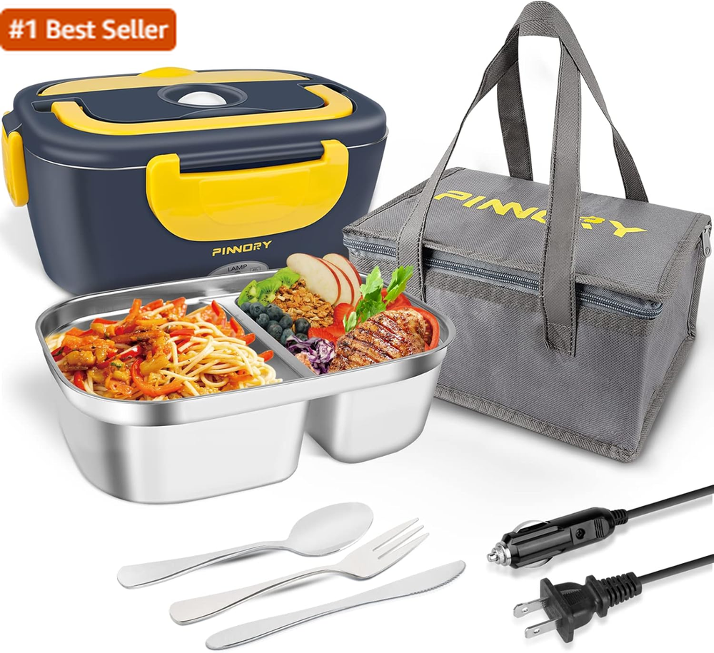 Portable 80W 3-in-1 Electric Lunch Box Warmer for Car Home Office 12/24/110V
