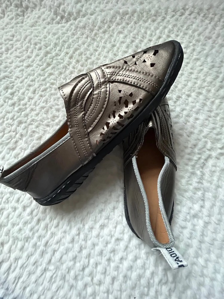 Christian Dior JADIOR Womens Metallic Leather Slip On Flats Size 10