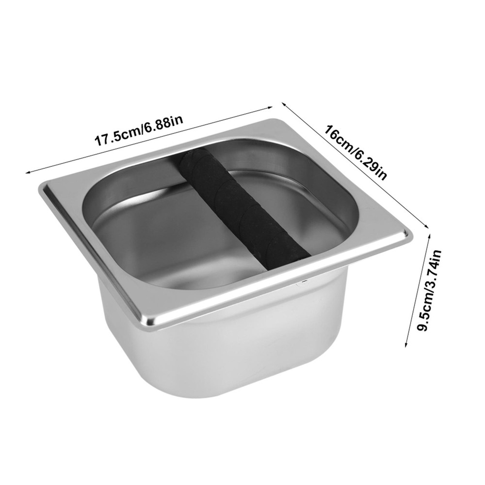 Stainless Steel Coffee Knock Box with Rubber Bar for Espresso Grounds  
