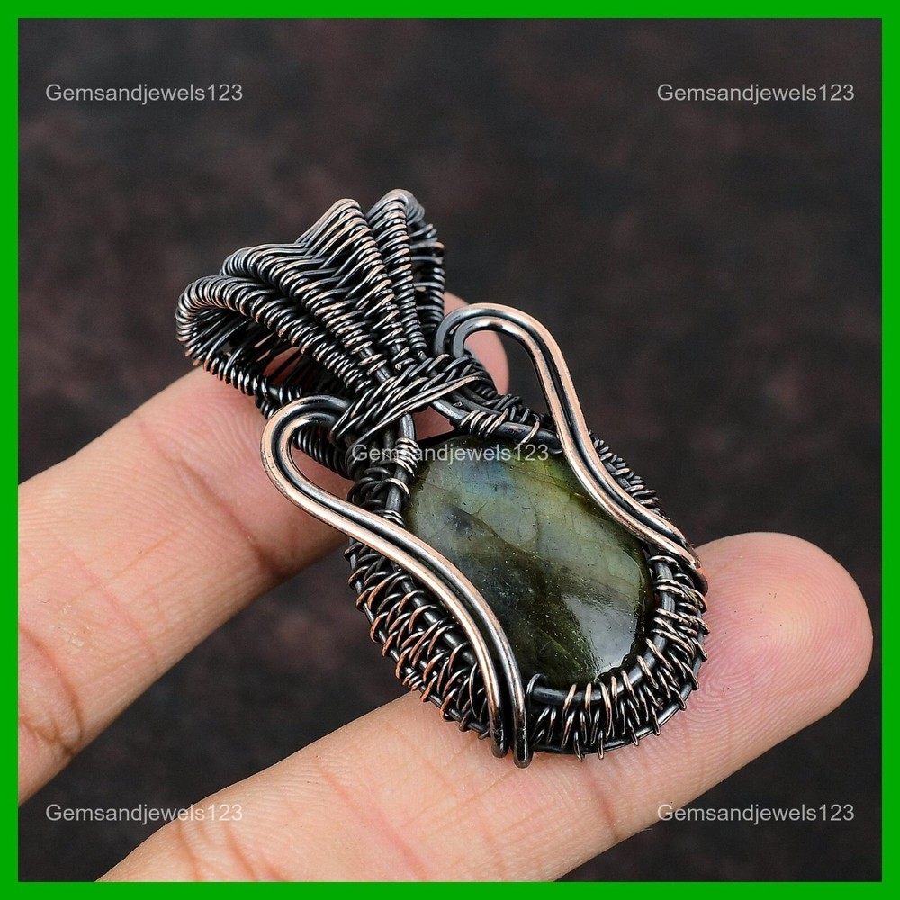 Copper Labradorite Gemstone Wire Wrapped Anniversary Handcrafted Pendant Jewelry