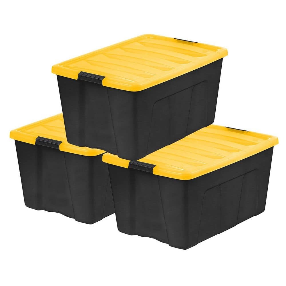 94 Qt Black Stackable Storage Bins with Lids - 3-Pack for Home & Garage Organization