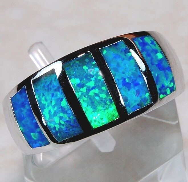 Australian Opal Inlay 925 Solid Genuine Sterling Silver Ring Jewelry Sz 7 DT2