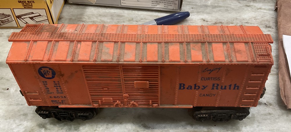 Lionel trains 1950 toy train car Baby Ruth found in garage rafters estate sale ￼