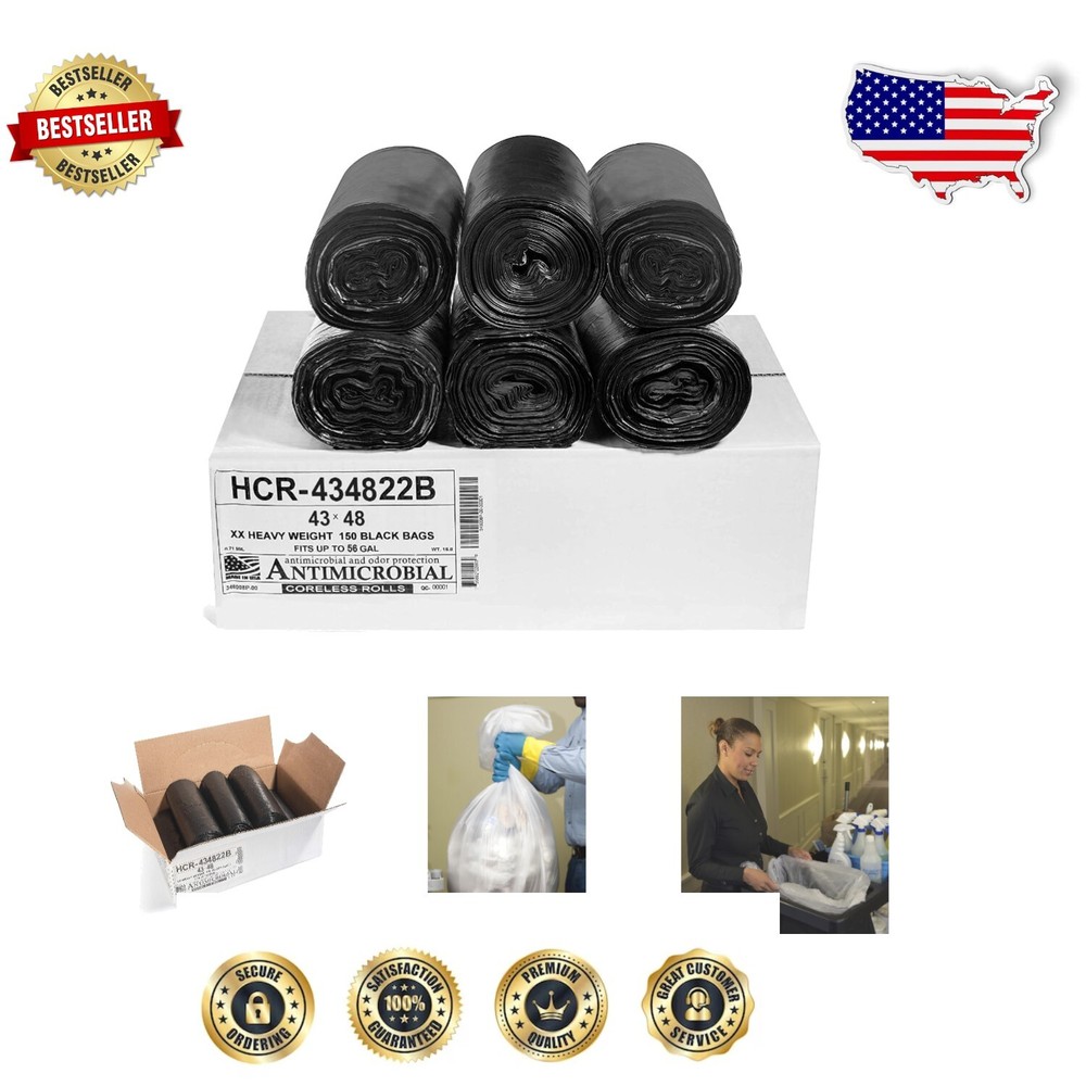 22 Micron Premium 56 Gallon Black Trash Bags - Durable & Convenient Disposal