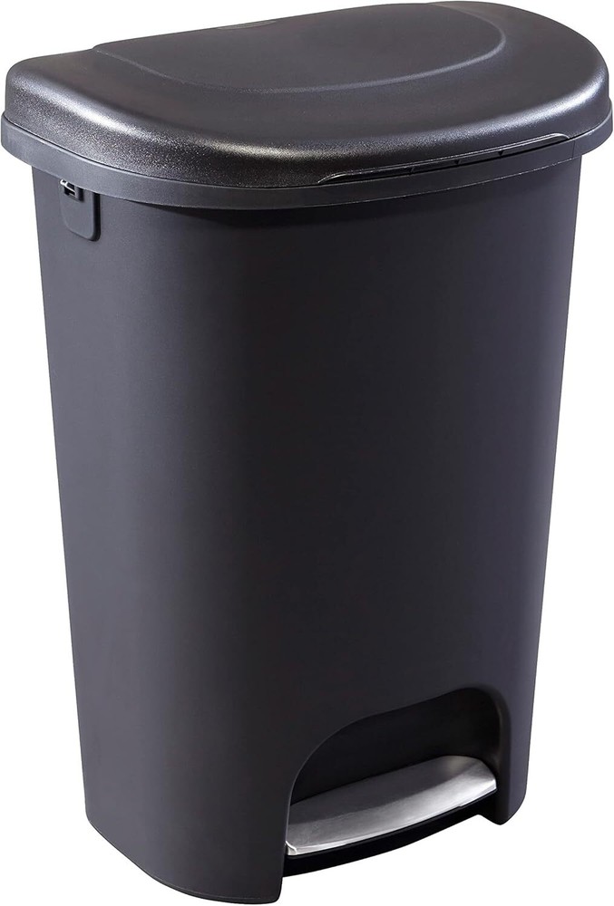 Classic 13 Gallon Premium Step-On Trash Can with Lid and Stainless-Steel Pe...