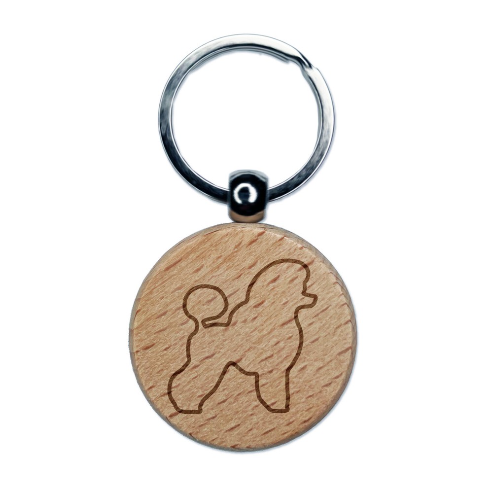 Miniature Poodle Engraved Wooden Round Keychain Charm Tag  