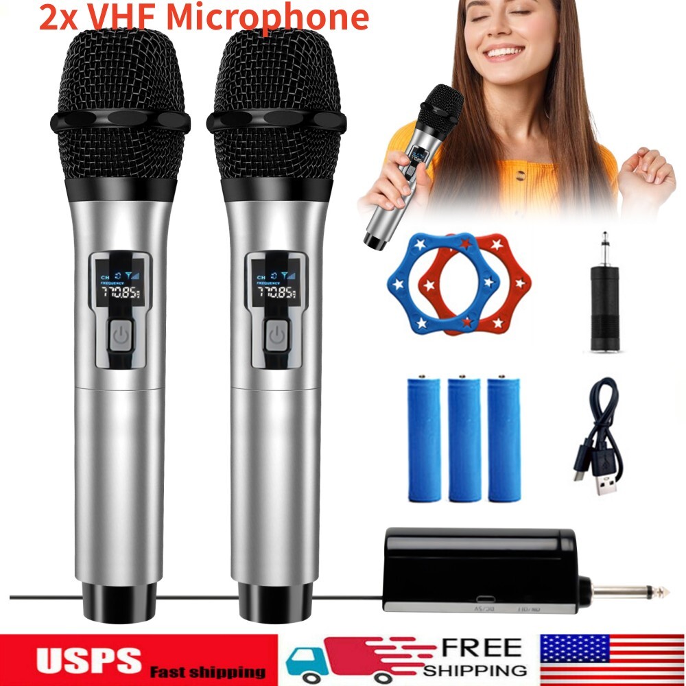 Professional VHF Wireless Microphone Handheld Mic System Karaoke w/Receiver US