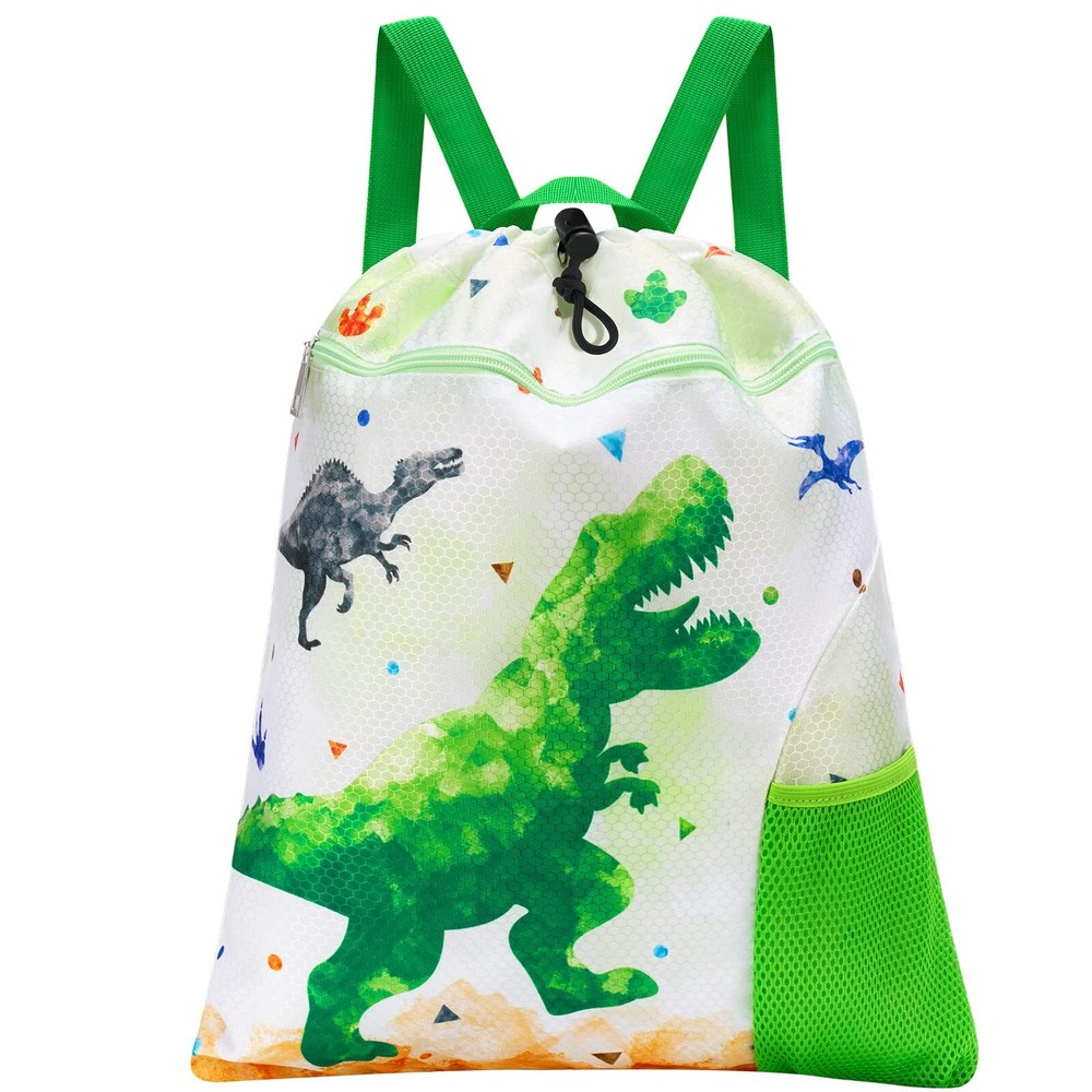 Waterproof Dinosaur Drawstring Backpack for Kids Gym or School Use