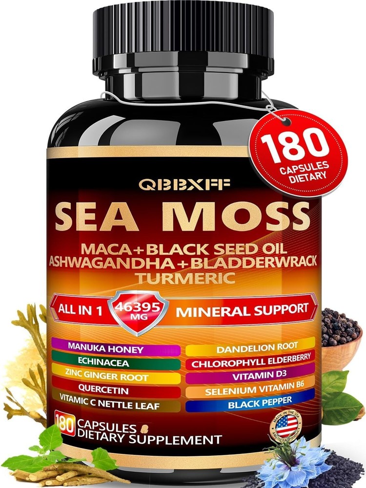 QBBXFF Sea Moss All-in-1 46395 Mineral Support Vitamin C Supplement 180 Capsule