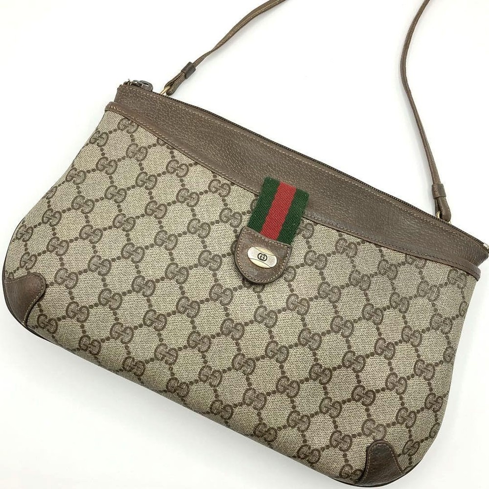 Gucci Sherry Line Leather PVC Shoulder Bag Interlocking G Vintage