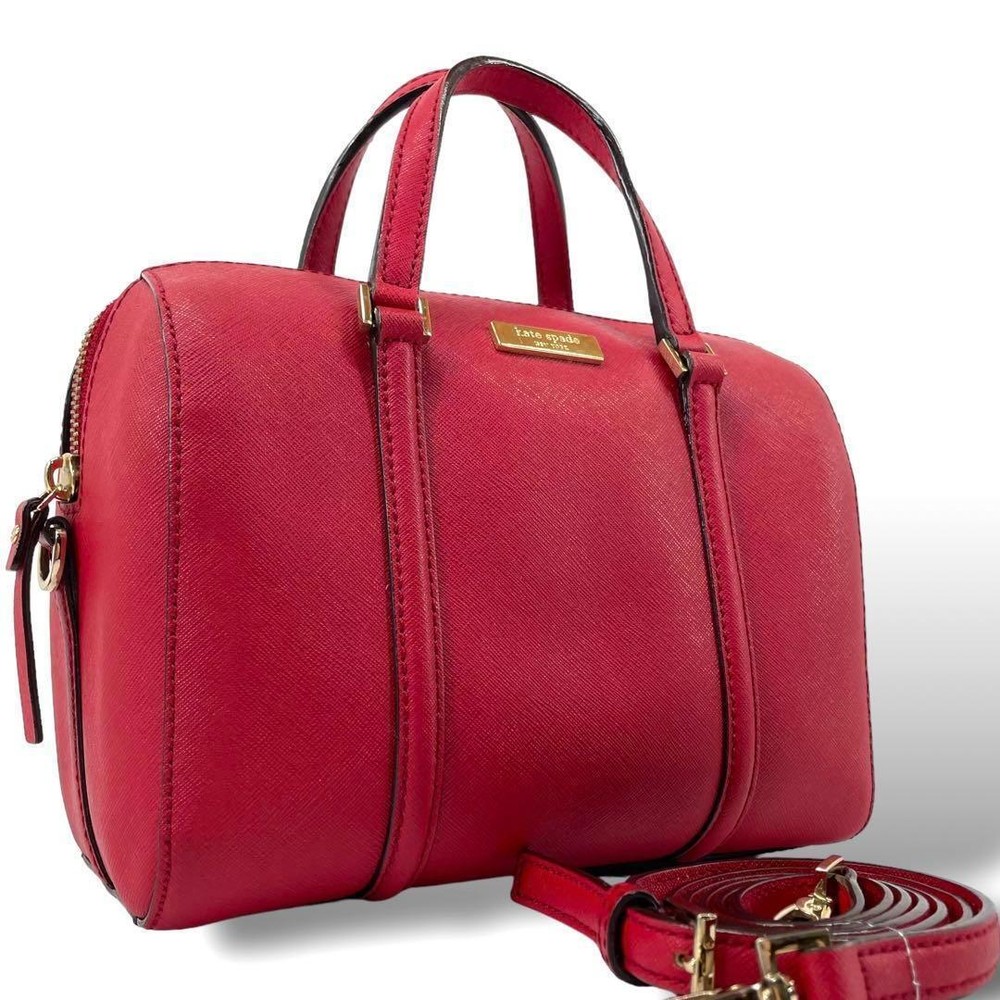 Kate Spade Red Leather Women 2-Way Shoulder Crossbody Bag with Logo Plate