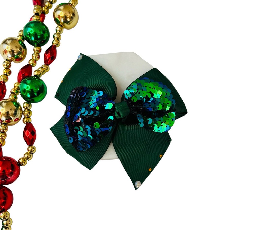 Cute Christmas Sequins HAIR BOW for Girls Accessories Bow 4” Handmade New