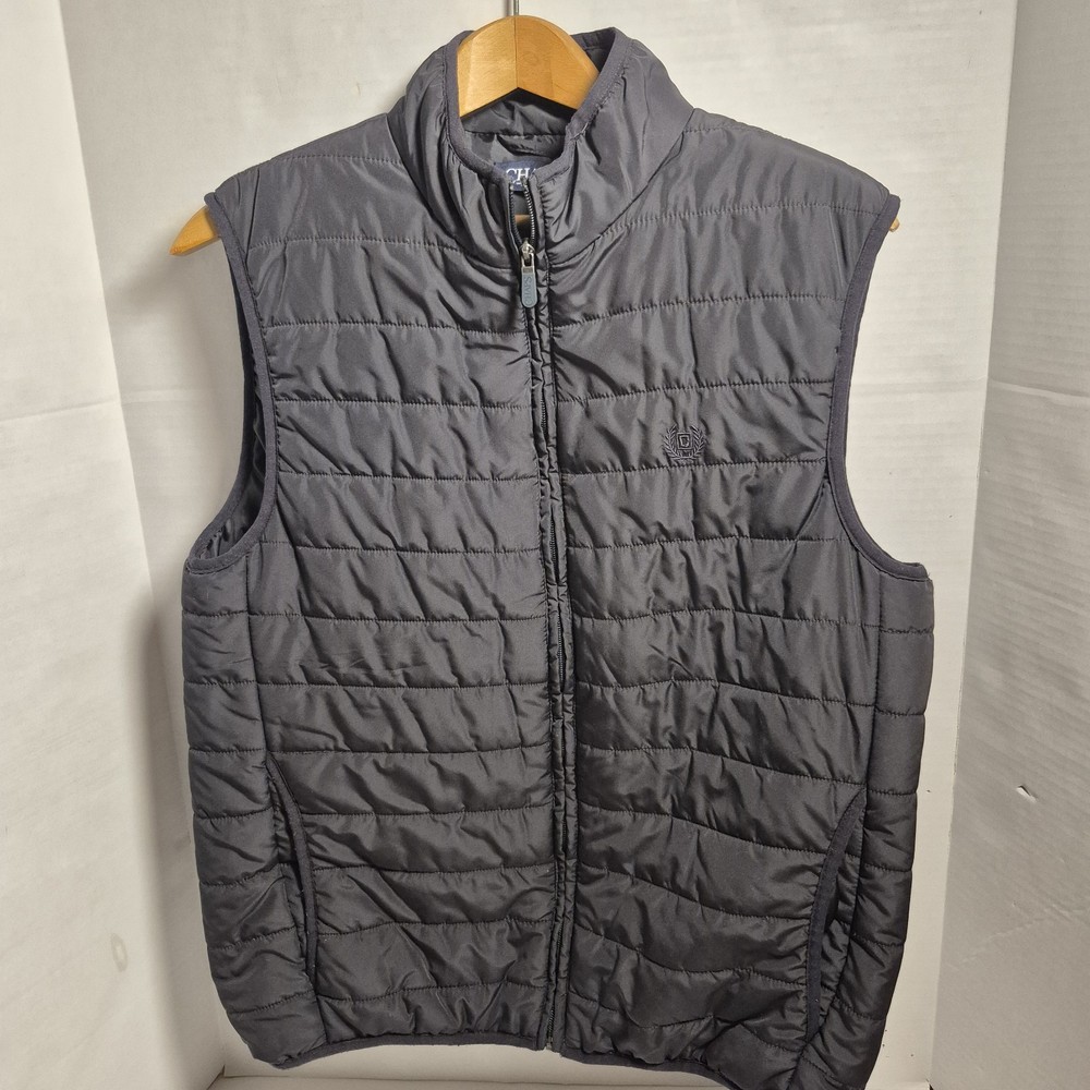 Chaps Men’s Quilted Puffer Vest Medium Black Full Zip Lightweight Insulated
