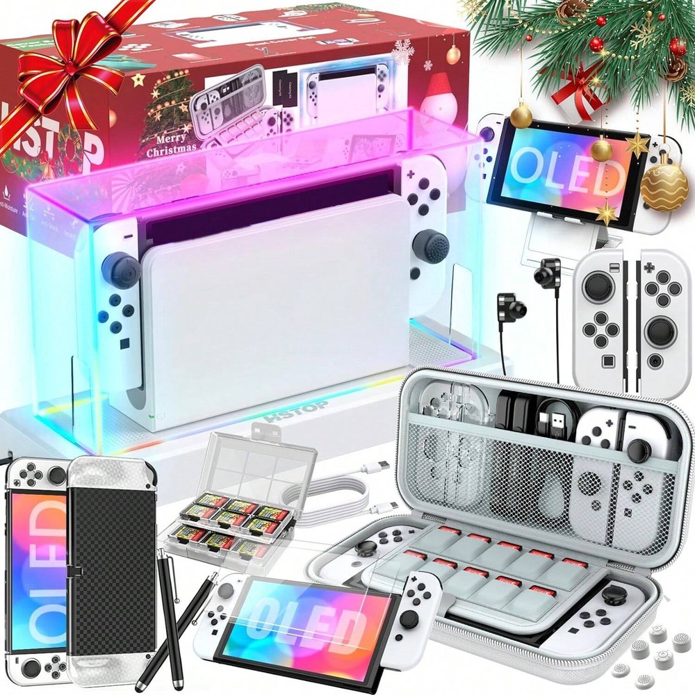 Switch OLED 25-in-1 Accessories Bundle with LED Display Gift Kit