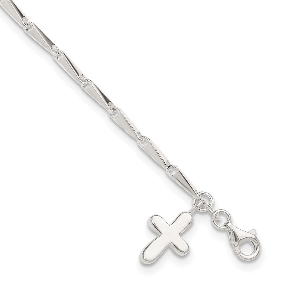 925 Sterling Silver Polished Cross Fancy Link Anklet 10 Inch 6.26g