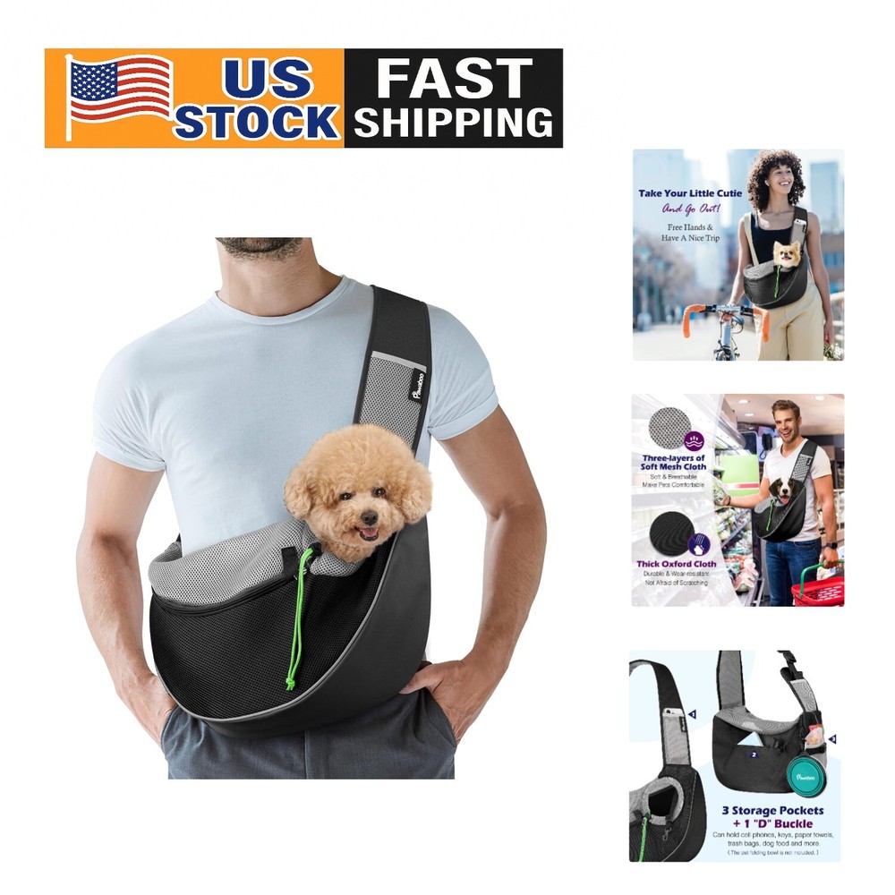 Lightweight Pet Sling Carrier for Hands-Free Travel – Breathable Black Crossbody