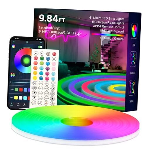 Neon Rope Lights, 9.84FT RGB Neon Strip Lights, Outdoor IP67 Waterproof 10FT