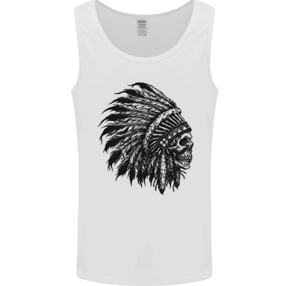 Indian Skull Biker Vest Tank Top for Men with Headdress Design