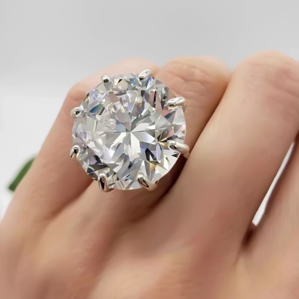20.50 Ct Certified White Diamond Solitaire Ring 925 Silver New Year Gift