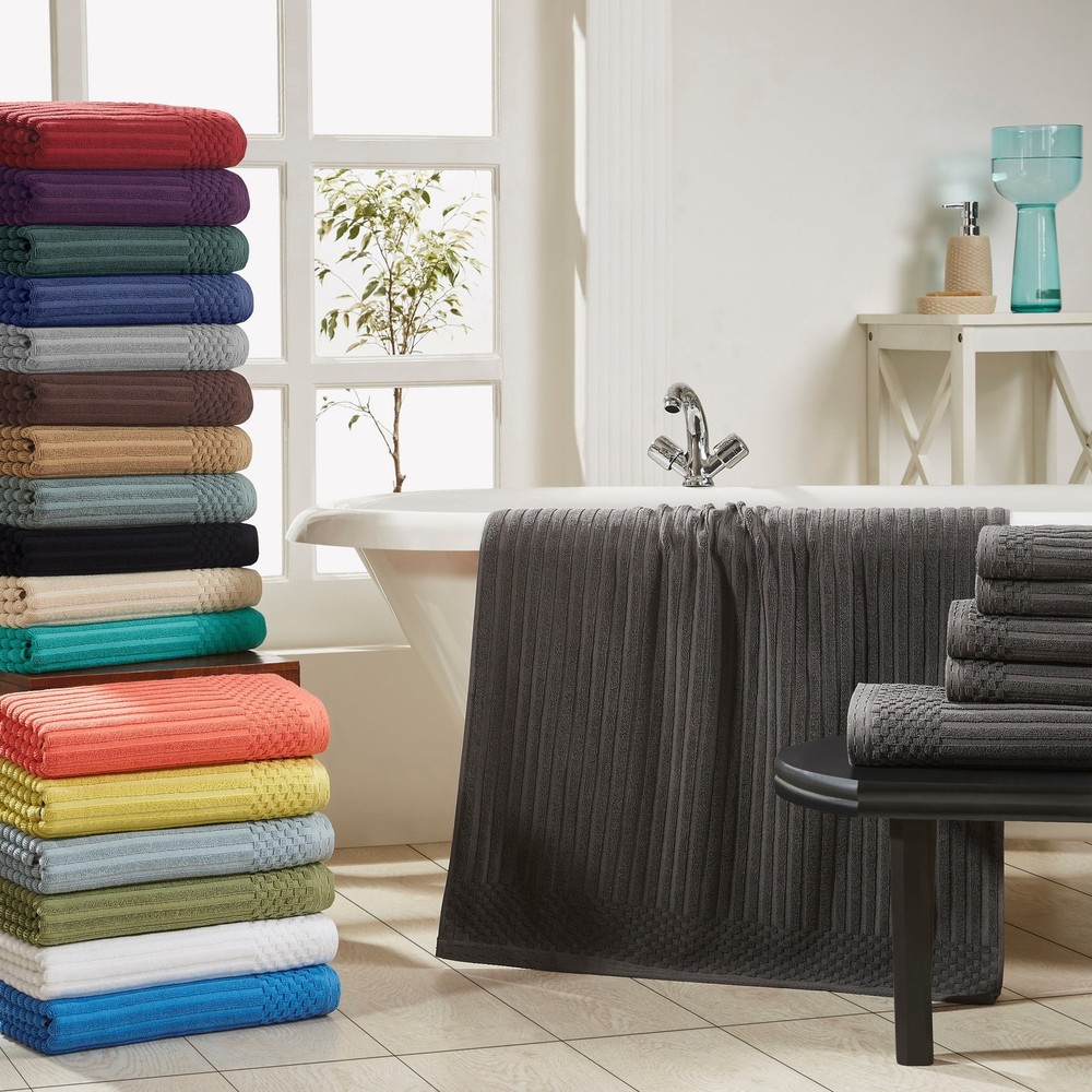Premium 12-Piece Cotton Towel Set with Solid & Checkered Borders  