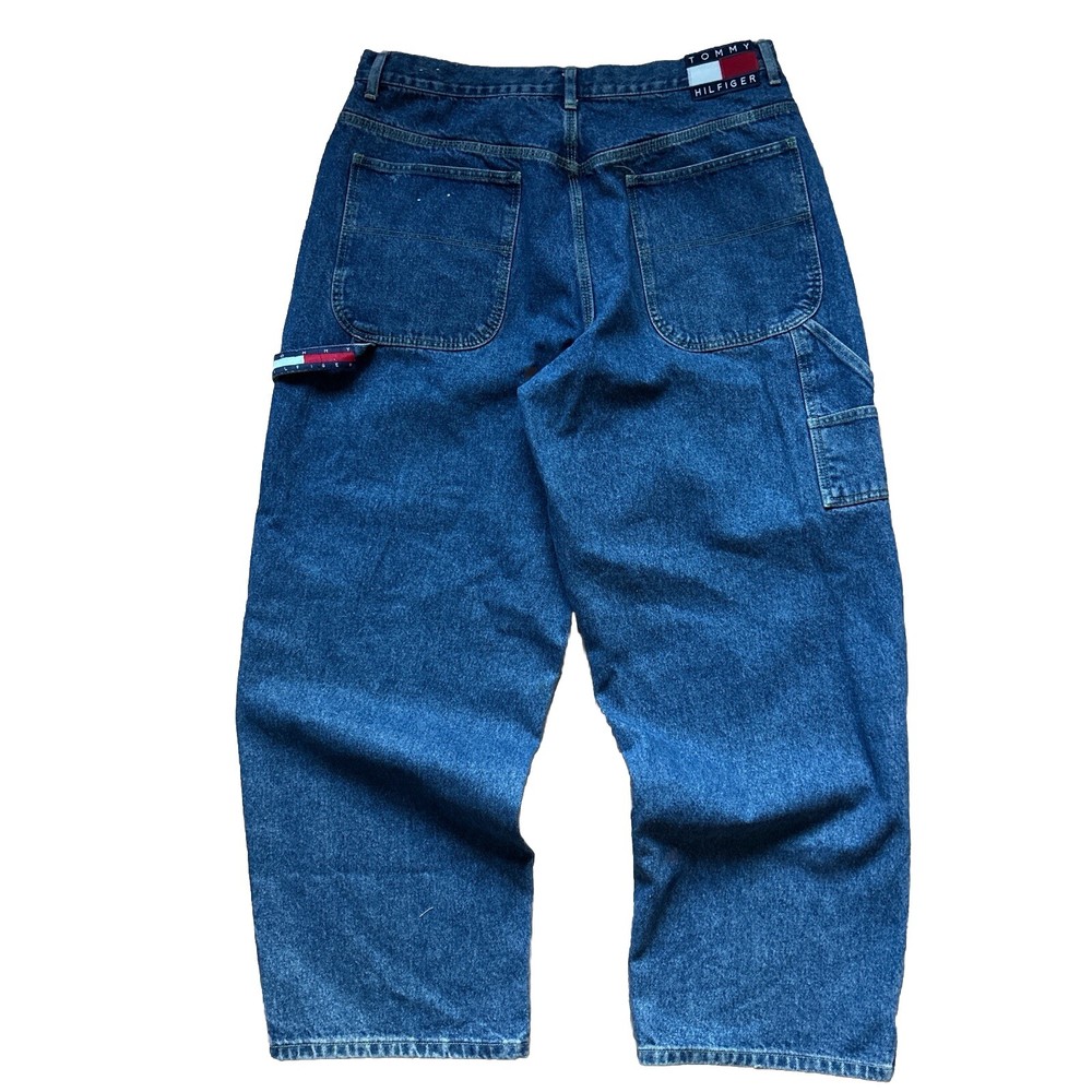 🔥Tommy Hilfiger Jeans Mens Light Wash Denim Y2K Baggy Wide Leg Carpenter 38x32