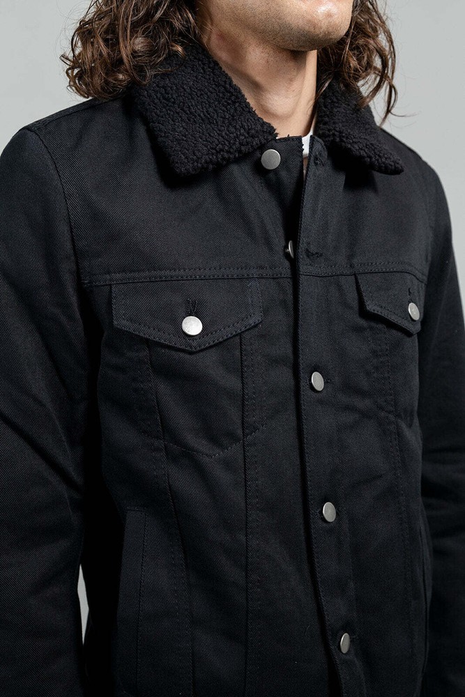 Whet Blu Cain Men's Faux Shearling Twill Trucker Jacket Size Medium, Pre-Owned