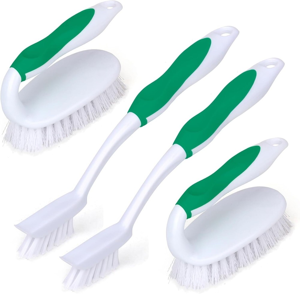 4 Pack Deep Cleaning Brush Set - 2 Scrub Brush, 2 Tile and Grout Brush