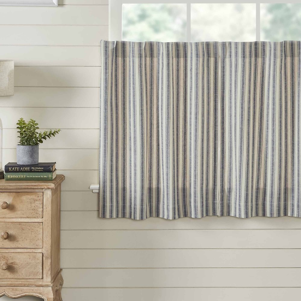 Blue Ticking Stripe 36-Inch Curtain Tier Set of 2 for Market Place