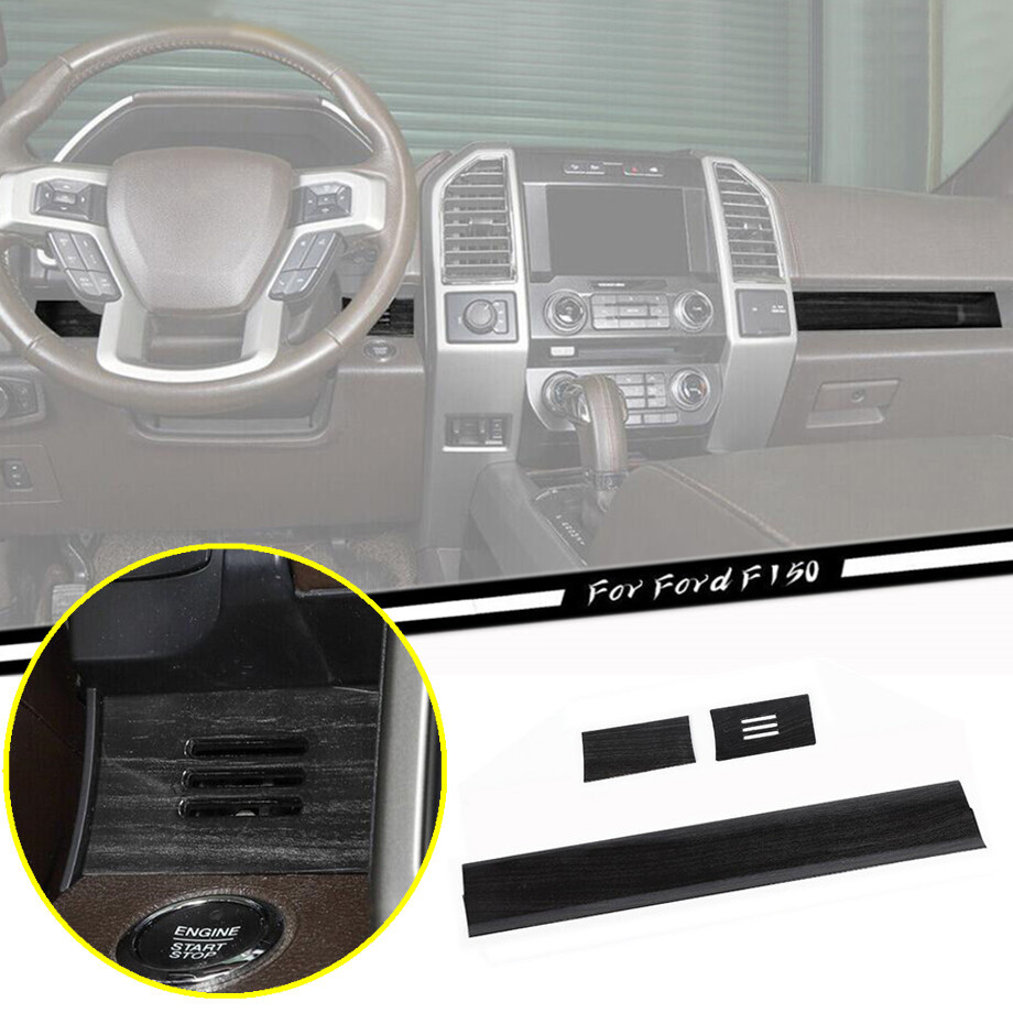Black Wood Grain Dash Trim Strips for Ford F150 2015-2020 Center Console Upgrade