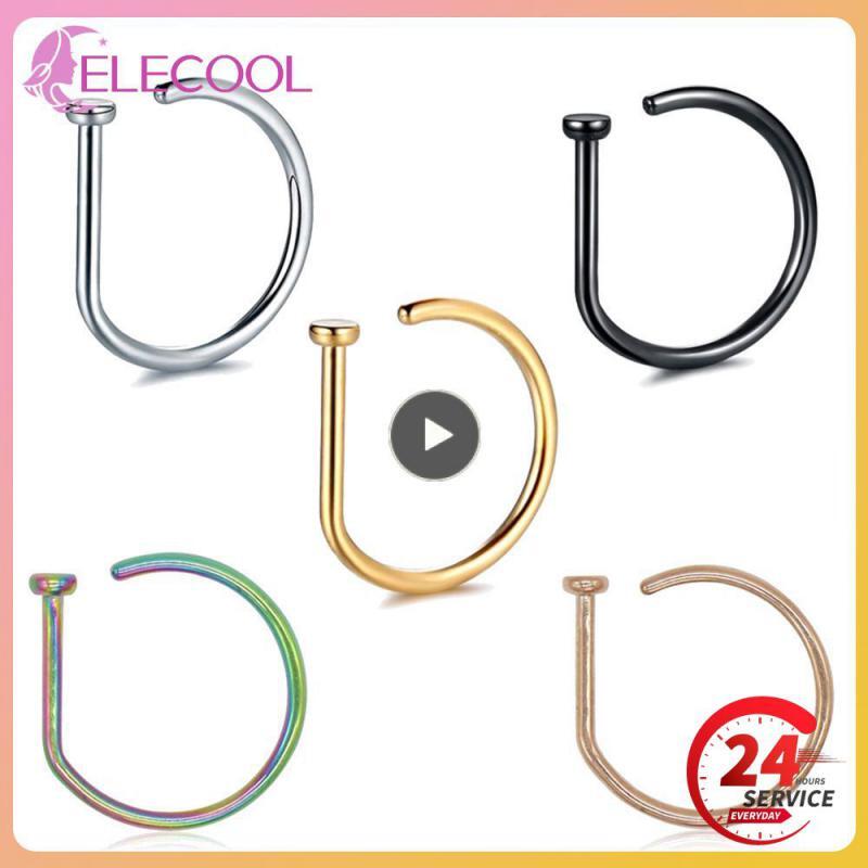 1PCS Nose Rings D Shape Nose Hoop Stud Ear Cartilage Piercing Stainless Steel No