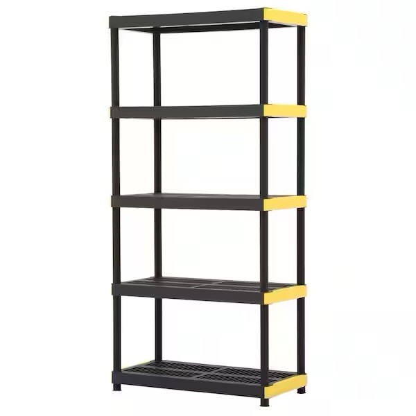 5-Tier Heavy-Duty Plastic Garage Shelves 36x74x18 Inches