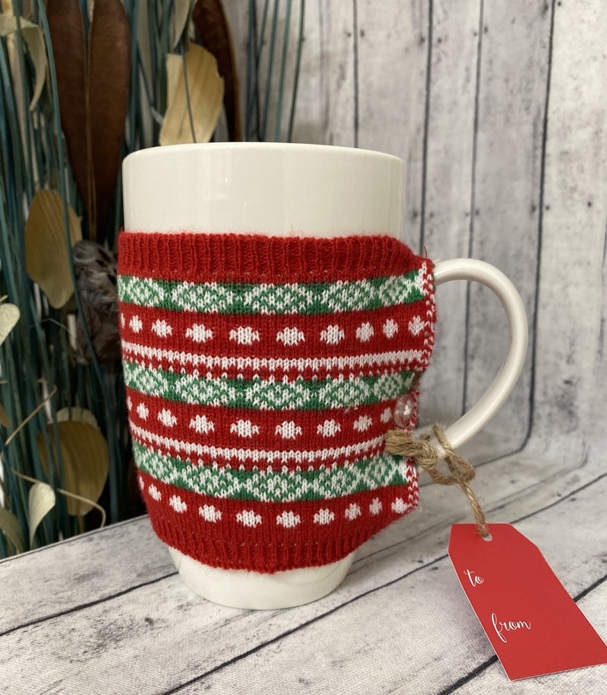 CHRISTMAS COFFEE MUG- UGLY SWEATER COFFEE MUG- HOLIDAY MUG- REMOVABLE SWEATER!