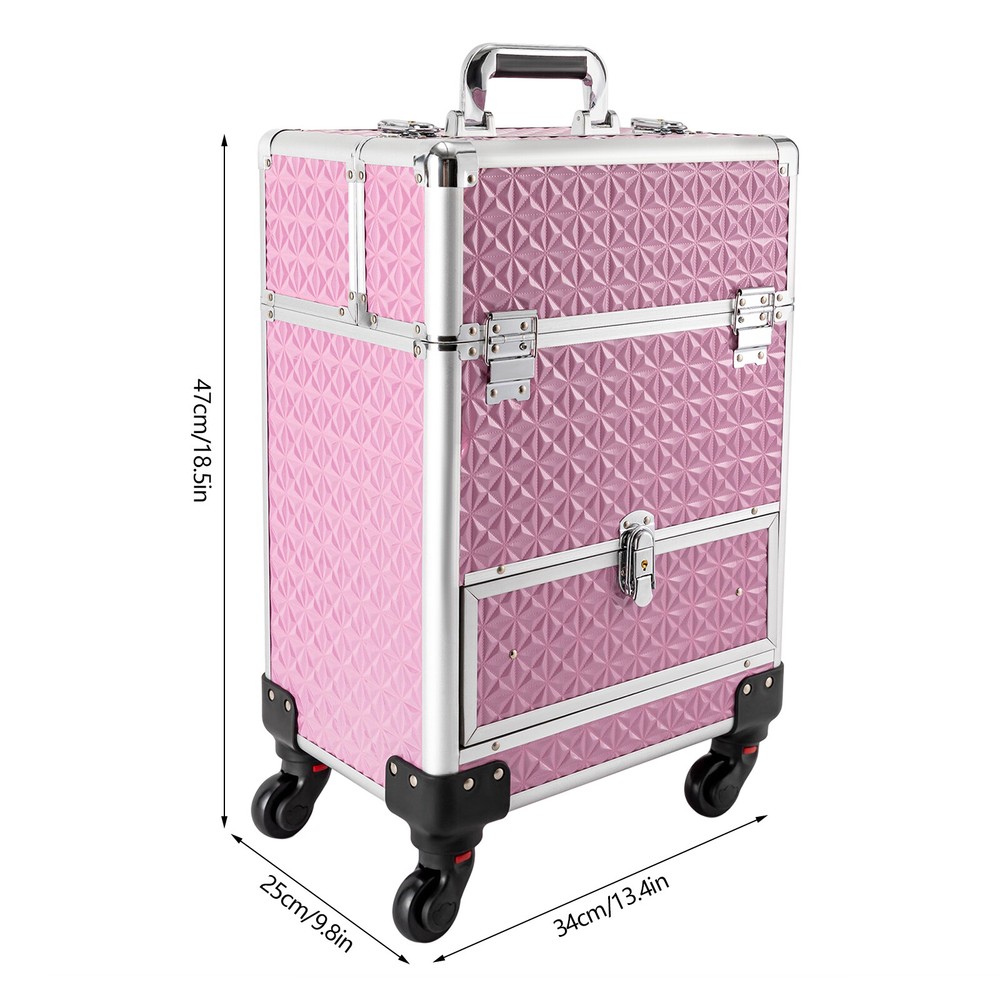 Portable Rolling Makeup Train Case with Storage Organizer and Wheels