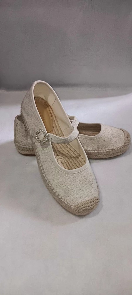 J Crew Mary Jane Espadrille Flats Womens Size 8 Made In Spain Beige Strap...