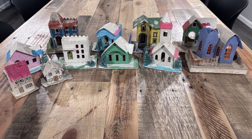 11 Vintage Christmas Putz Houses – Japan & Czechoslovakia - Mixed Condition