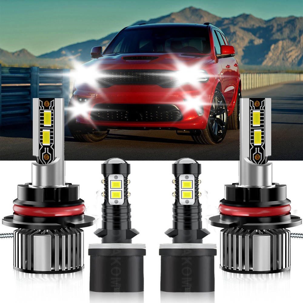 4x 9007 HB5 880 LED Headlight Fog High Low Beam Kit for 1998-2000 Dodge Durango
