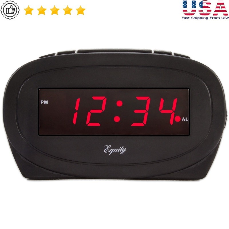Red LED Digital Alarm Clock with Snooze Battery Backup AC Power US Plug