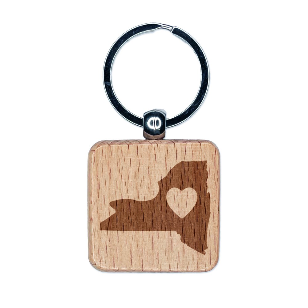 NY Heart-Engraved Wood Keychain Charm - New York Souvenir