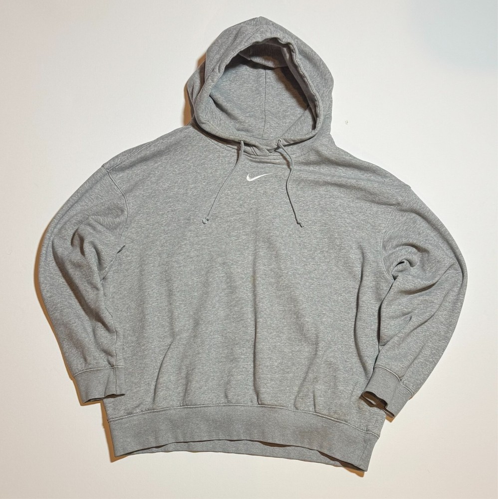 Vintage Y2K Nike Center Swoosh Embroidered Logo Gray Hoodie Baggy Mens M