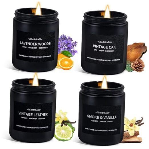Scented Candles for Men, Scented Candles Set Soy Candles for Home Him,4 Black