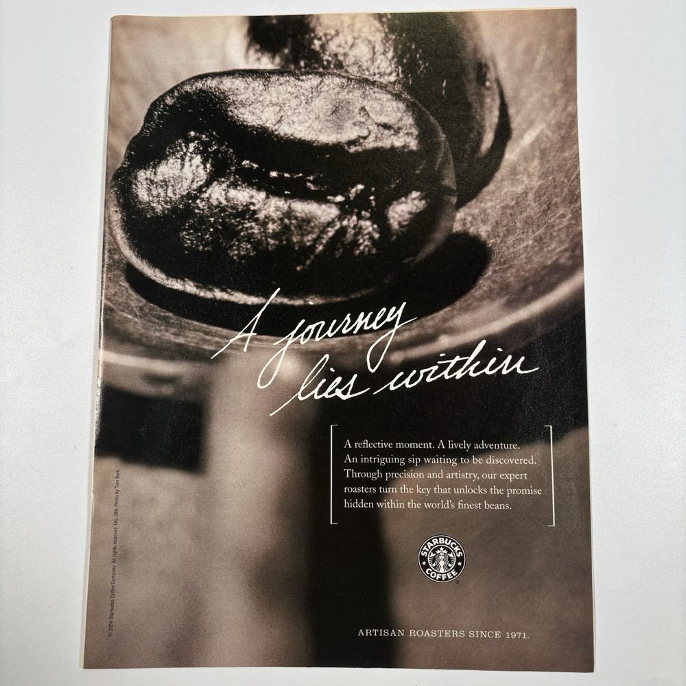 Starbucks 2004 Vintage Coffee Bean Print Ad A Journey Lies Within Framing Art
