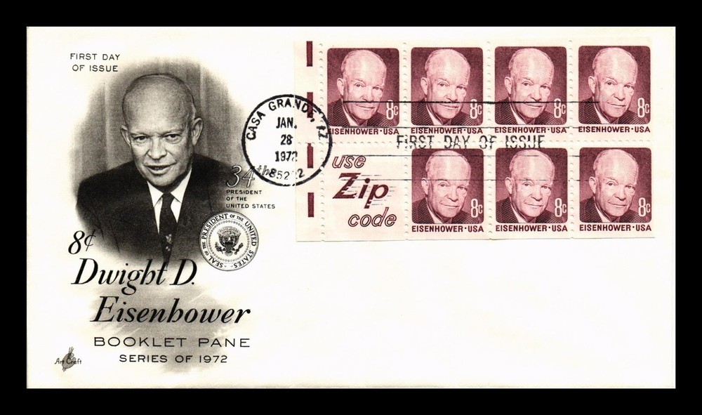 DR JIM STAMPS US COVER DWIGHT D EISENHOWER 8C BOOKLET PANE FDC ARTCRAFT
