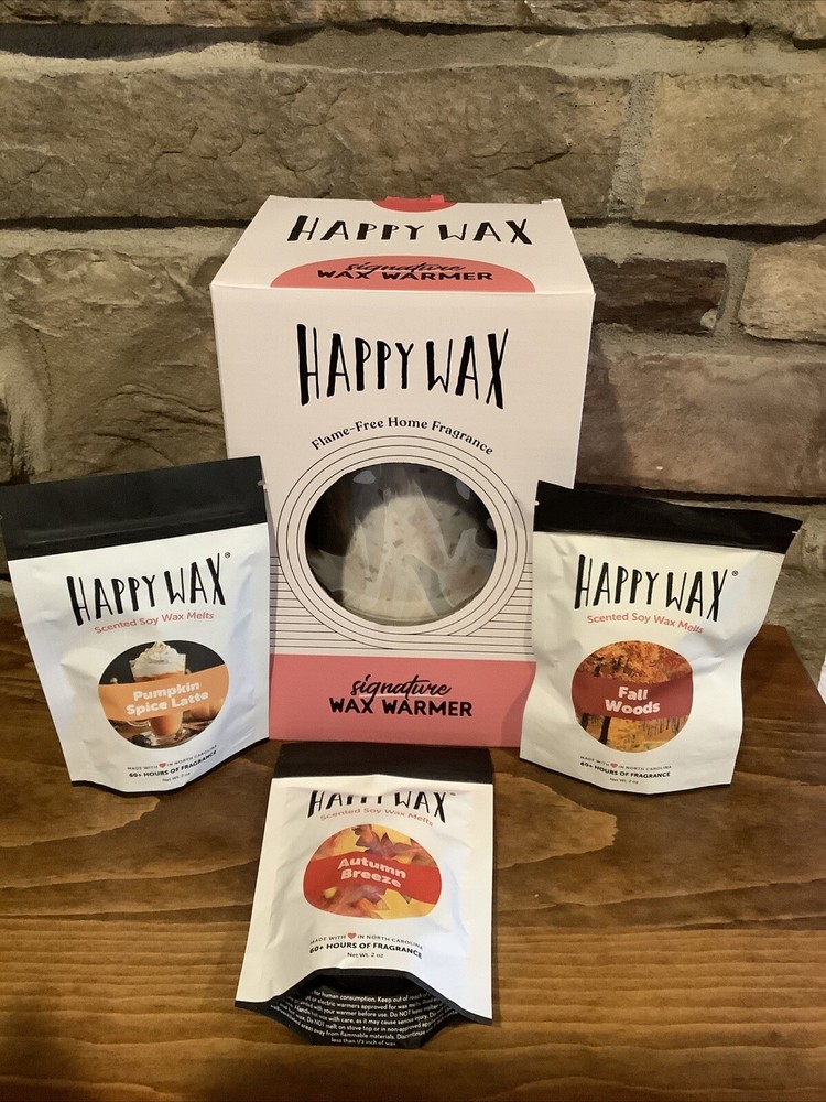 Happy Wax Signature Warmer with 3 Extra Wax Melts for Flame-Free Home Fragrance