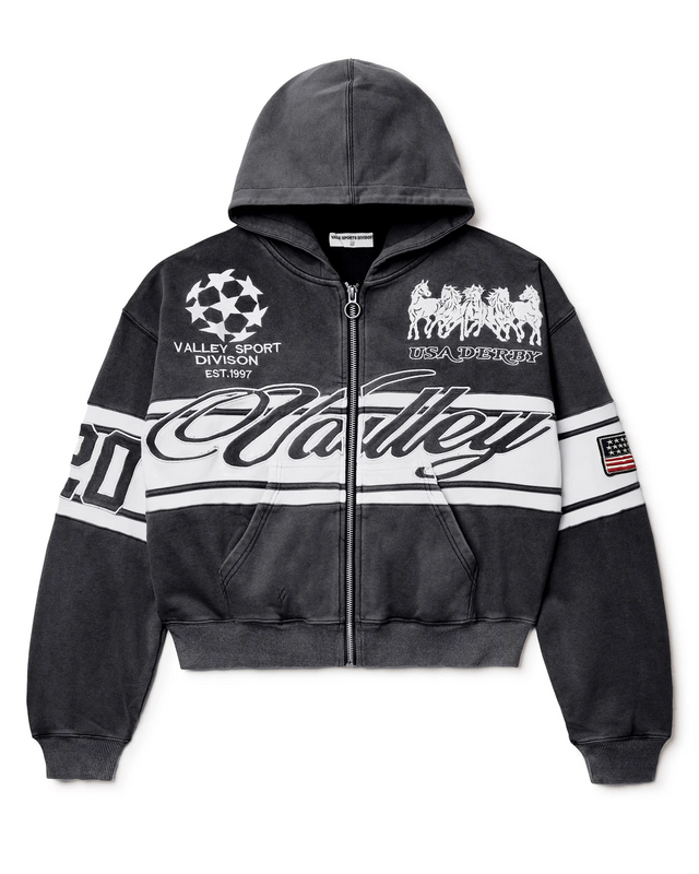 Size L Vale Black Cursive Zip-Up Hoodie CY895R5TE for Men and Women