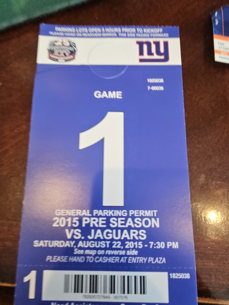 new york giants parking pass 2015 season stub permit game stub Jaguars