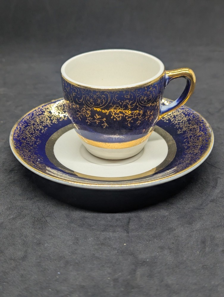 Salem Aristocrat Tea Cup And Saucer Set Cobalt Blue 22kt Gold