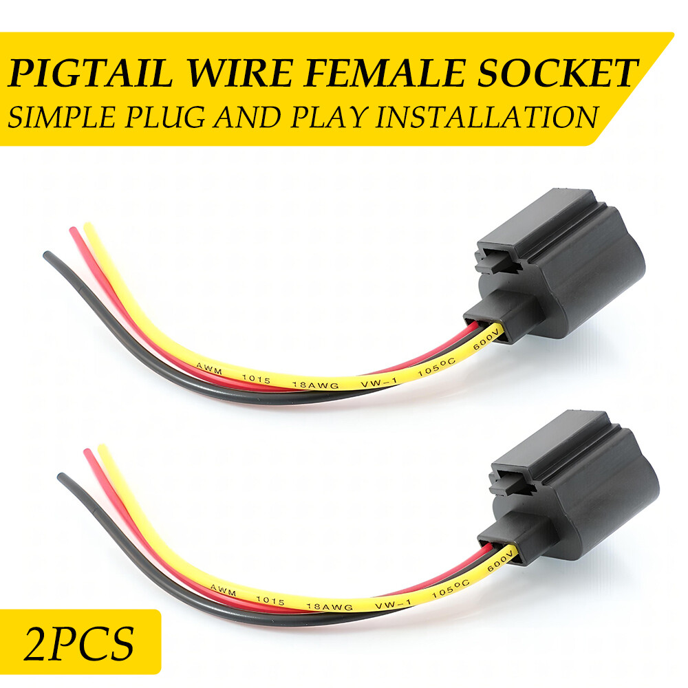 2 Pcs H13 9008 Pigtail Wire Harness Female Headlight Bulb Plug Replacement